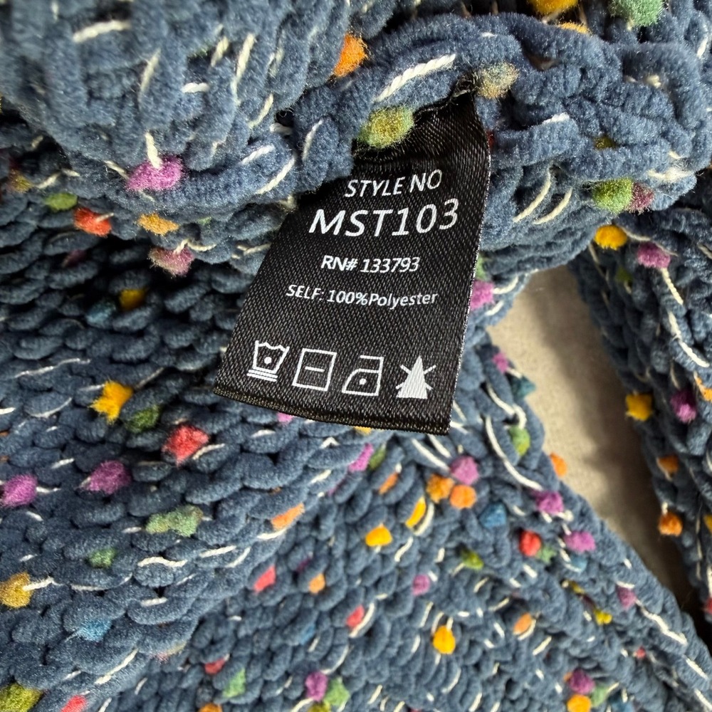 POL Knit Hoodie Women Medium Blue Confetti PomPom Chunky Colorful Boho Pullover - Picture 6 of 9